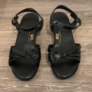 SAS Strippy Patent Wedge Sandal